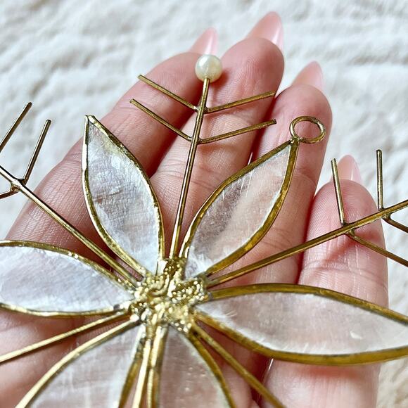 Vintage Christmas Mother-of-Pearl Gold-Tone Snowflake Holiday Ornament - Picture 3 of 15